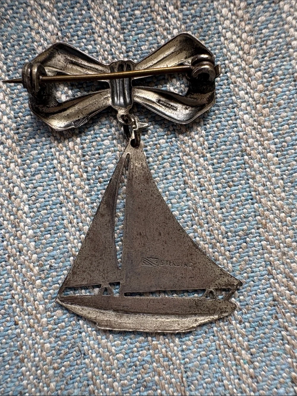 Vintage Sterling Silver Sailboat Bow Pin Brooch